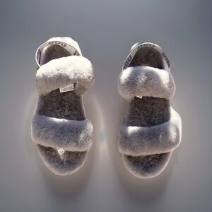 Ugg oh yeah slides fuzzy wool Slippers 8 gray fluff sandals